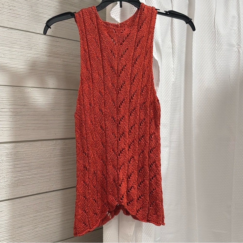 70's Vintage Crochet Boho Burnt Orange Sleeveless Top Music Festival Vibes xs